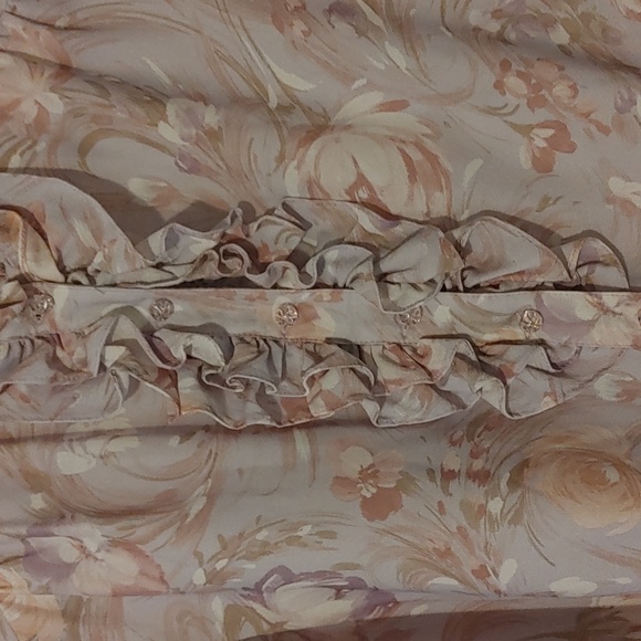 Vintage Handmade Long sleeve Ruffled Button Down Blouse Sm/Md Floral Tailored 70 - Picture 3 of 10